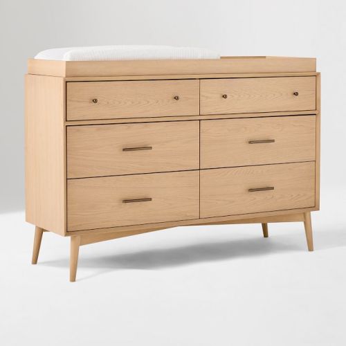 Mid-Century 6-Drawer Wide Dresser with Removable Topper (56")