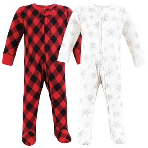 Hudson Baby Girls Thermal Zipper Sleep and Play 2pk, Snowflake, 6-9 Months