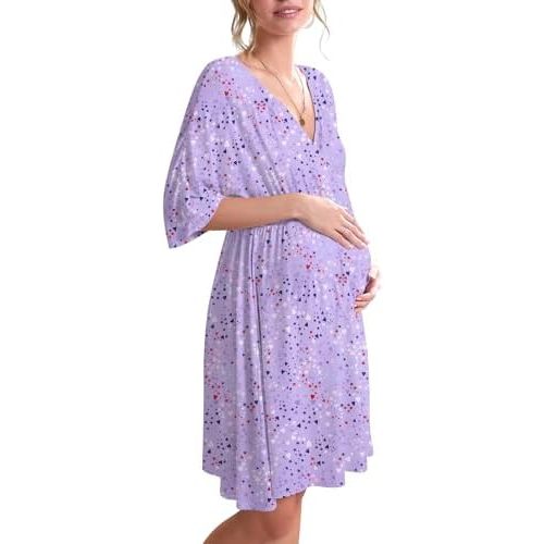 Ekouaer 3 in 1 Labor/Delivery/Hospital Gown Maternity Dress Nursing Nightgown Sleepwear for Breastfeeding