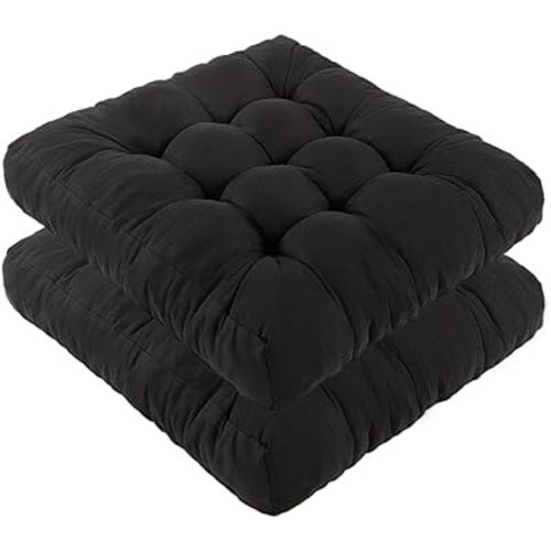 Meditation Floor Cushions Set of 2, Thickened Floor Pillow for Adults, Large Square Pillows Seat Cushion for Tatami Living Room Yoga, Memory Sponge Block Added, 22x22 Inch, Black