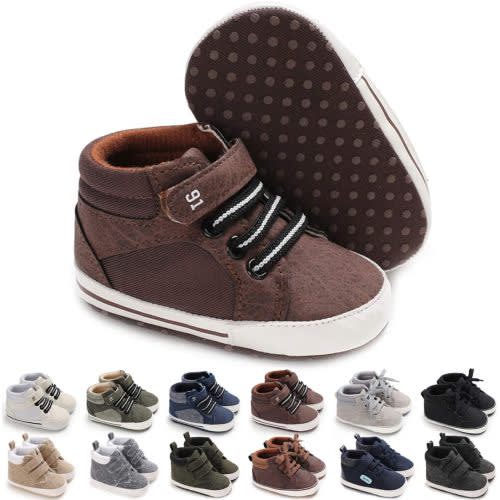 CENCIRILY Baby Boys Girls High Top Sneakers Soft Soles Anti Skid Infant Ankle Shoes Toddler Prewalker First Walking Crib Shoes - 6-12 Months Infant - 01 Brown+strap