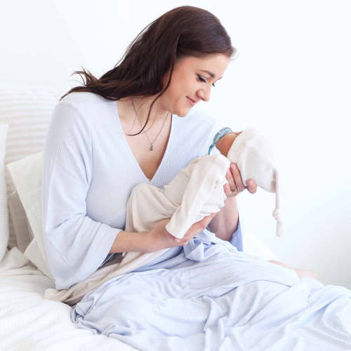 Ice Blue Waffle Bamboo Knit Maternity Robe