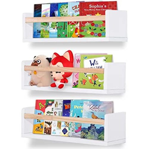 Esonal White Nursery Floating Wall Shelf Nursery Décor Wall Book Shelves for Bedroom Organizer or Kitchen Spice Rack Wall Mount Books Photo Picture Display Ledges 16 Inch a Set of 3