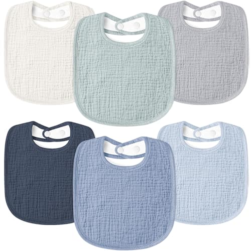 Susurration Muslin Baby Drool Bibs 6Pack Soft Square Adjustable Baby Bandana Bibs for Unisex Girls & Boys
