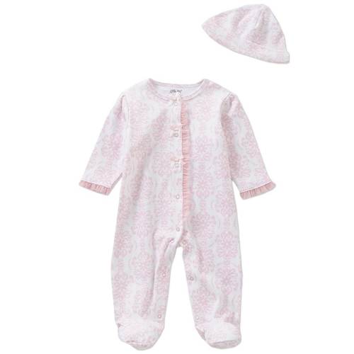 Little Me Baby Girls Preemie-9 Months Damask-Print Footie Coverall & Hat Set