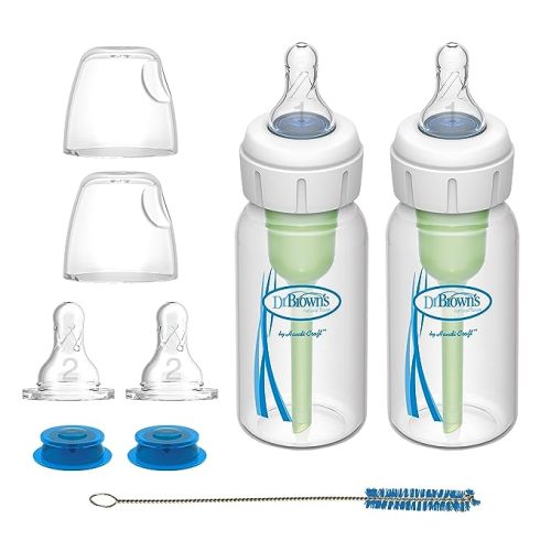 Dr. Brown's Medical Specialty Feeding System, Narrow Baby Bottle, Infant-Paced Feeding Valve, Oral Feeding Solution for Infants with Cleft Lip, Tongue Tie, Lip Tie, 4oz/120ml, 2 Pack