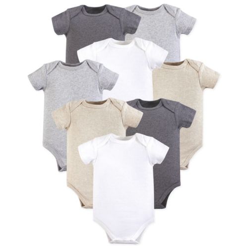 Hudson Baby® Size 0-3M 8-Pack Short Sleeve Bodysuits in Grey
