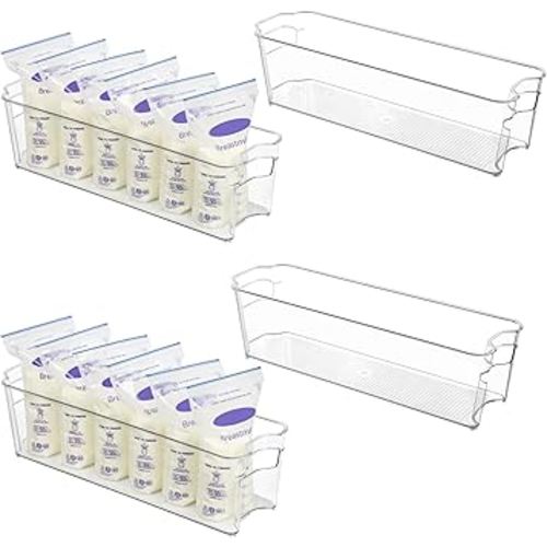Vtopmart Breastmilk Storage Container 4PCS Set, Clear Freezer and Fridge Organizer Bins, Plastic Storage Bins for Breast Milk, Baby Pouches, Formula, Bottles and Yogurts, 4.3’’ Width, 14.7" Long