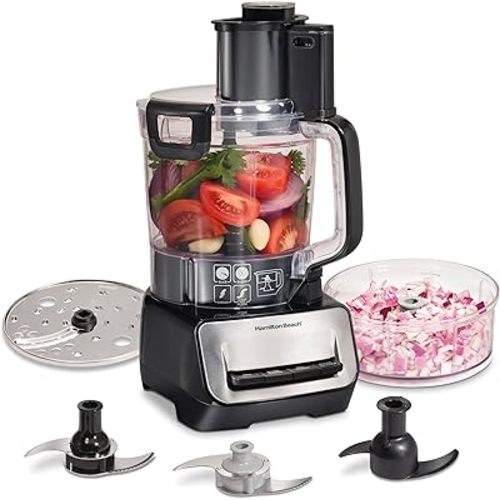 Hamilton Beach Stack & Snap Food Processor and Vegetable Chopper, Stainless Steel Blades, 14 Cup + 4-Cup Mini Bowls, 3-Speed 500 Watt Motor, Black (70585)