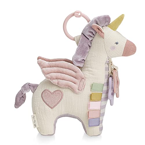 Itzy Ritzy Bitzy Bespoke Link & Love Activity Toy for Stroller - Baby Car Seat Toy for Infants & Up, Features Crinkle Sounds, Clinking Rings, Grosgrain Ribbons & Textured Materials (Pegasus)