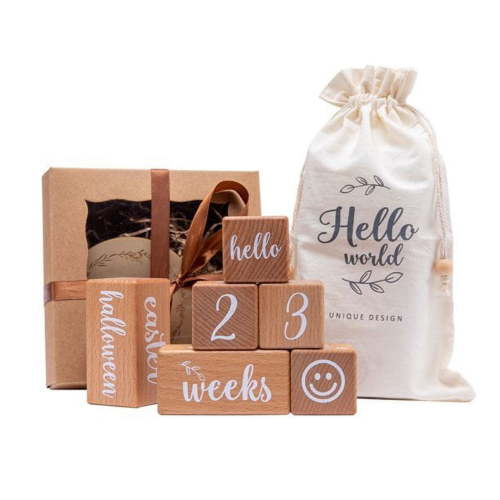 Milestone Blocks Set of 6 Baby Age Blocks for Monthly Milestone Wooden Photo Props Set Perfect for Baby Shower and Keepsake