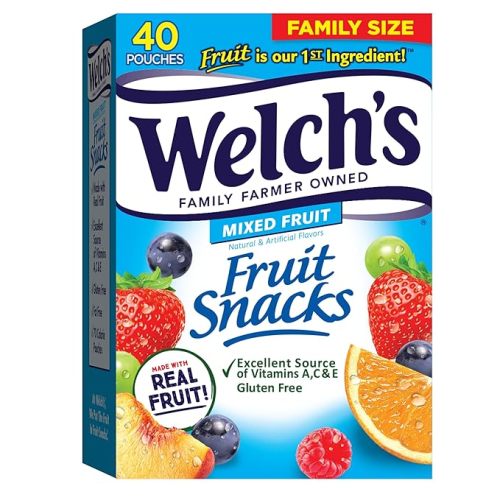 Welch's Fruit Snacks, Mixed Fruit, Bulk Pack, Individual Single Serve Bags, 0.8 oz (Pack of 40)