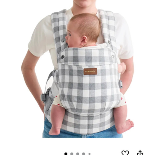 Momcozy Baby Carrier with Natural Cotton Linen, Built to Last, Ergonomic Design, Lightweight and Comfortable, Hands-Free for Moms&Dads, Slate Checkerboard