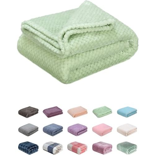 Fuzzy Throw Blanket, Plush Fleece Blankets for Adults, Toddler, Boys and Girls, Warm Soft Blankets and Throws for Bed, Couch, Sofa, Travel and Outdoor, Camping (40Wx60L, M-Pastel Green)