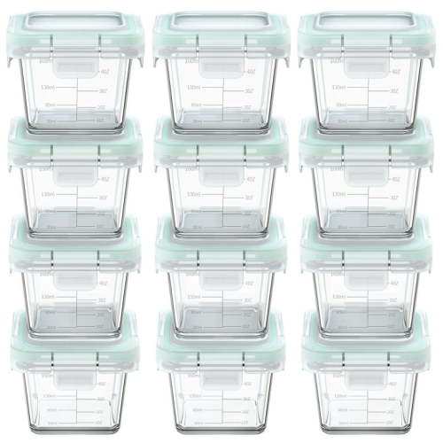 Glass Baby Food Storage Containers, 12 Pack 5oz Small Glass Jars with Graduated Scale, Baby Food Storage Jars with Snap Locking Lids, Food Containers Friendly in Microwave, Oven, Freezer, Dishwasher