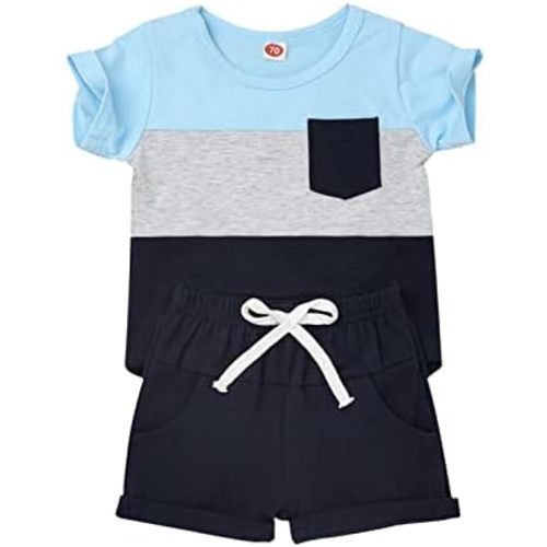 Baby Boy Clothes Toddler Boy Summer Outfits Short Sleeve Patchwork Top T-shirt & Pocket Pant Set 2 Piece 12 Months-4T