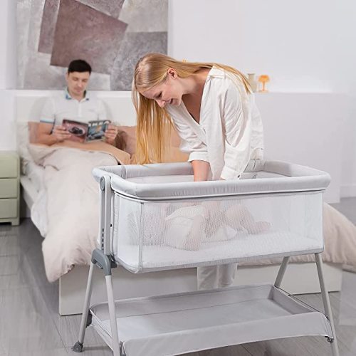 ANGELBLISS Baby Bassinet Bedside Sleeper (Beige)