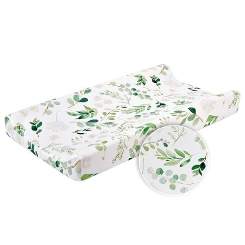 Baby Green Leaf Diaper Changing Pad Cover Cradle Mattress Sheets, Infant Stretchy Fabric Changing Table Cover Changing Mat Cover Baby Nursery Diaper Changing Pad Sheets 32''X 16'' (Green Leaves)