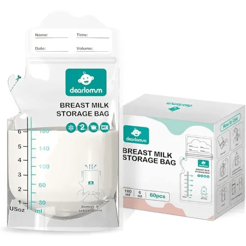 dearlomum BPA-Free Breastmilk Storage Bags - 60 Pcs, 6 Ounce, Self-Standing with Pour Spout, Space-Saving Flat Profile, Ideal for Convenient Breastfeeding and Milk Storage, Refrigeration & Freezing
