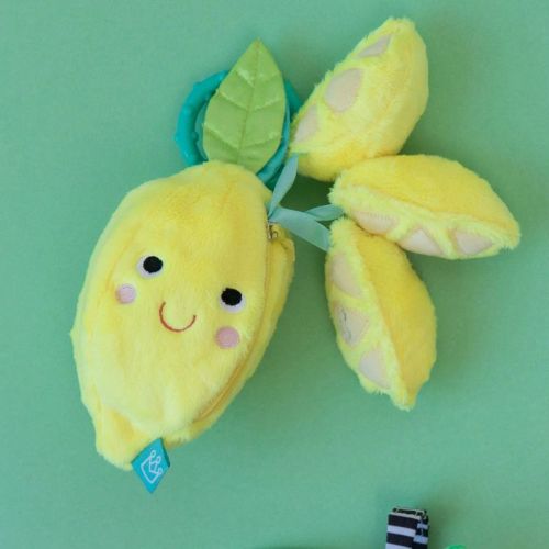 Manhattan Toy Mini-apple Farm Lemon Baby Travel Toy With Rattle, Squeaker, Crinkle Fabric & Teether Clip-on Attachment