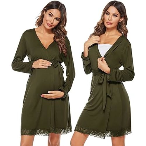 SWOMOG Women's Maternity Nursing Robe Pregnancy Hospital Breastfeeding Bathrobes 3 in 1 Labor Delivery Nightgowns