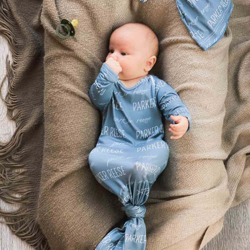 Solid Dusty Blue Personalized Newborn Baby Knot Gown