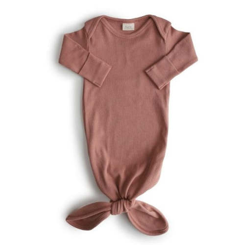 0-3M Ribbed Knotted Baby Gown - Cedar