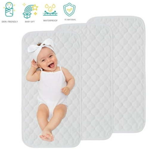 Leyeet Portable Changing Pad,3 Packs Waterproof Baby Bamboo Cotton Diaper Changing Pad Liners,Thicker Longer Pad for Babies,Foldable Travel Changing Mat for Baby Girl Boy,27x14'',White