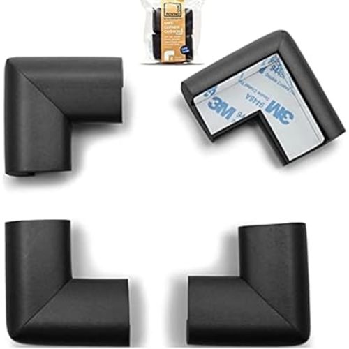 Roving Cove Corner Protector for Baby (4 Large Corners) - Hefty-Fit Heavy-Duty Soft Rubber Foam Furniture Corner Bumper Guards, 3M Adhesive Pre-Taped, Onyx Black