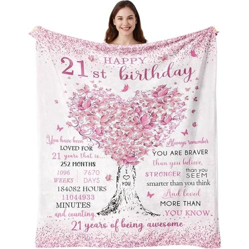 21st Birthday Gifts for Her, 21st Birthday Decorations, 21 Year Old Birthday Gifts for Her, Gifts for 21st Birthday Female, Best Gifts for 21 Year Old, 21st Birthday Gift Ideas Blanket 50"X60"