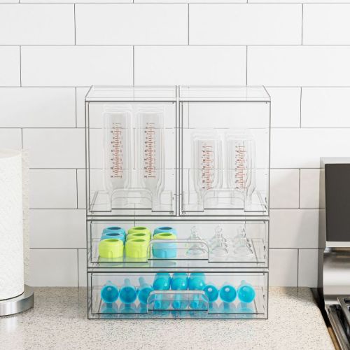 SpaceAid Baby Bottle Storage Organizer, 4-Pack Stackable Acrylic Drawer Unit with 2 Medium & 2 Large Bins for Countertop, Cabinet, Vanity