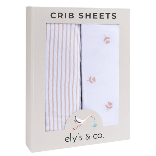 Ely’s & Co. Crib Sheets Baby Girl Fitted Crib Mattress Sheet Set, 2 Pack, 100% Jersey Knit Cotton, Infant and Toddler Nursery Bedding, Pink Tulip Collection, 28” x 52”