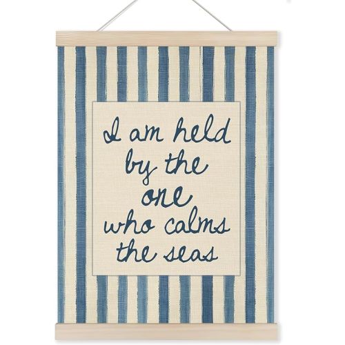 HUGANE Blue Striped Christian Wall Art Poster Hanger Frame, Calm the Sea Bible Verse Religious Canvas Pictures Prints Framed Hanging Wall Decor for Church Prayer Room Home Office, 12x16 Inch