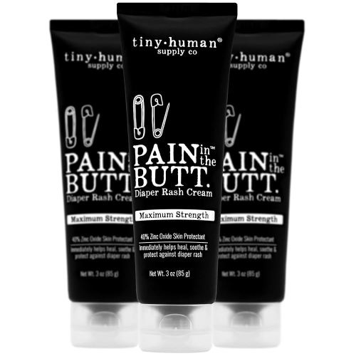 Pain in The Butt MAX Diaper Rash Cream, 3oz, 40% Zinc Oxide, 3-Pack, Natural Ingredients, Petrolatum Free, Soothing, Rapid Relief and Protection for Baby