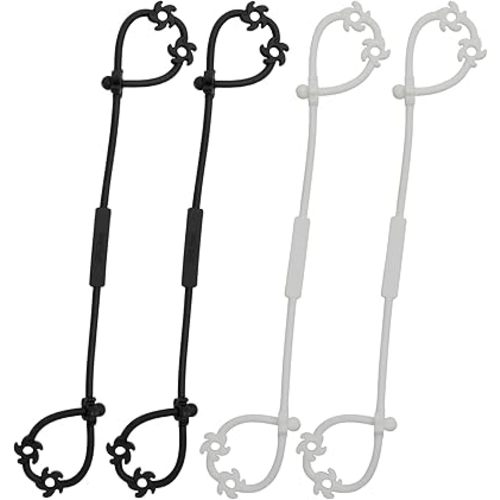 Toy Safety Straps, Food Grade Silicone Pacifier Clips Sippy Cup Strap Stretchable Adjustable for Strollers, High Chair, Cribs, Hanging Baskets, 4 Pack (White x2 / Black x2)