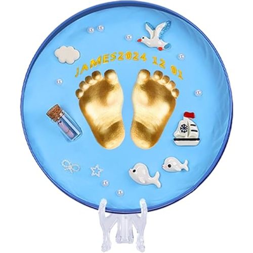 You&Min Baby Footprint Kit, Baby Foot and Hand Print Kit, Baby Keepsake, Hand Print Mold Kit, New Mom Gifts, Baby Newborn Essentials Must Haves, Baby Shower Gifts (Blue)
