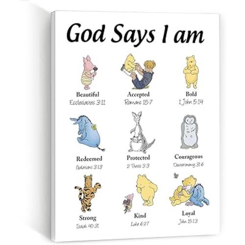Winnie Nursery Decor-the Pooh Room Decor -Vintage Nursery Decor-Biblical Affirmations for Kids Canvas Wall Art-Christian Gifts for Women-Christmas Gifts Birthday Gifts Religious Gifts