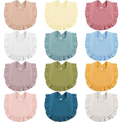 JaGely 12 Pieces Baby Muslin Bibs Bandana Drool Bibs for Boys and Girls Soft Adjustable Baby Cotton Teething and Drooling for Toddler Infant