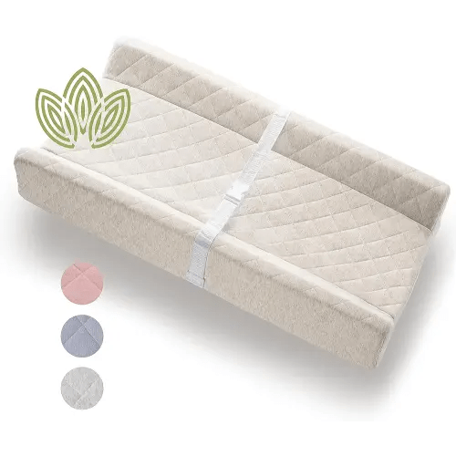 Modera Organic Cotton Changing Pad with Waterproof Mattress, Soft Removable Cover, Safety Strap for Standard Size Infant Diaper Table & Dresser