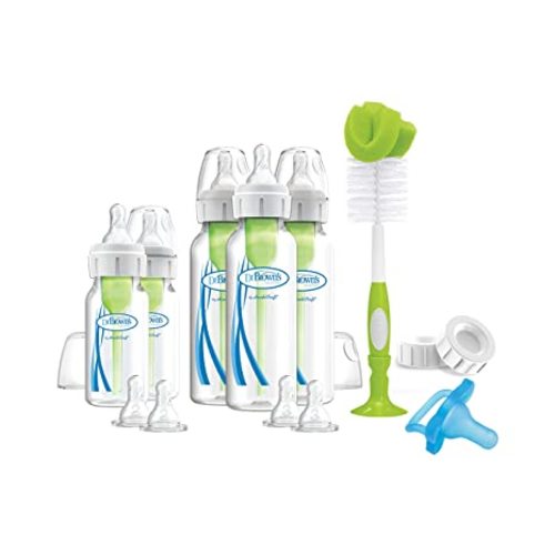 Dr. Brown's Options+ Newborn Essentials Gift Set with 4oz and 8oz Baby Bottles, Baby Bottle Brush and HappyPaci - Clear