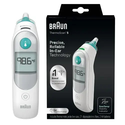 Braun Kids ThermoScan 5 Ear Thermometer, Quick Read, Sanitary, Memory Function, White, IRT6500US