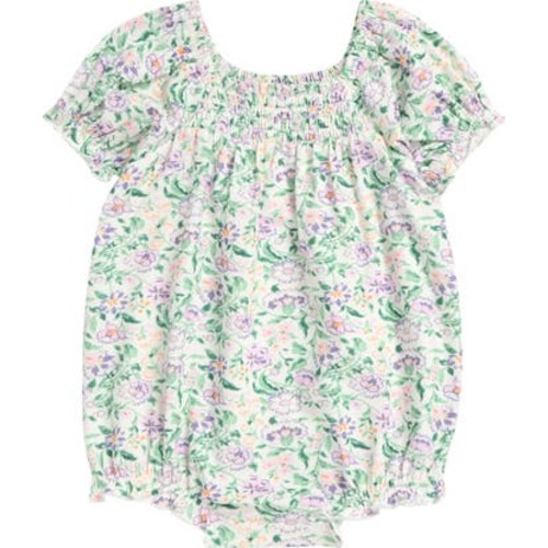 Print Smocked Bubble Romper, 6M