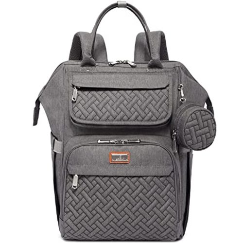 BabbleRoo Diaper Bag Backpack, Multifunction Large Bags with Changing Pad & Stroller Straps & Pacifier Case, Unisex Stylish Travel Back Pack Nappy Changing Bag for Moms Dads (Dark Gray)