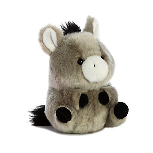 Aurora® Round Rolly Pet™ Bray Donkey™ Stuffed Animal - Adorable Companions - On-The-Go Fun - Gray 5 Inches
