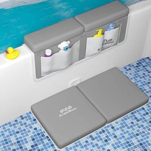 KNEELBOW Soft Baby Bath Kneeler and Elbow Rest Pad. The Ultimate Bathing Solution for Parents and Their Little Ones. Baby Bath Cushion Mat with Toy Organizer Pockets and Suction Cups