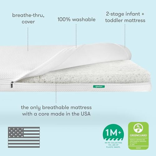 Newton Baby Essential Crib Mattress | Baby Mattress for Crib, Dual-Layer, Safe, 100% Breathable & Machine Washable Infant Crib Mattress, Removable Cover, Thick Cushion, White