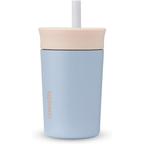 Owala Kids Insulation Stainless Steel Tumbler with Spill Resistant Flexible Straw, Easy to Clean, Kids Water Bottle, Great for Travel, Dishwasher Safe, 12 Oz, Tan and Blue (Seas the Day)