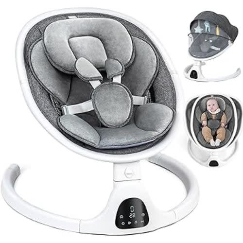 Baby Swing Bluetooth Baby Swing for Infants with Remote Control, Portable Infant Swing Baby Swing for Baby Boy Girl, 5 Speeds, 5-Point Harness(Grey)
