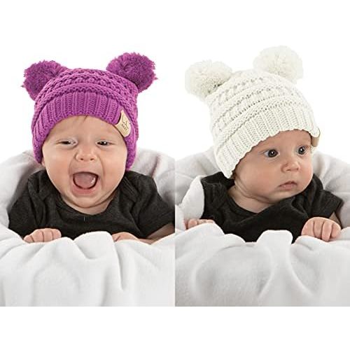 Funky Junque Baby Beanie Hat - Soft Knit Winter Cap with Double Pom Pom - Easter Pastels, Classic Solids, Value Packs