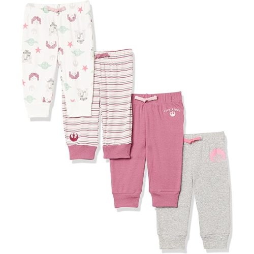 Amazon Essentials Disney | Marvel | Star Wars | Princess Baby Girls' Pants, Pack of 4 - Star Wars Rebel Print